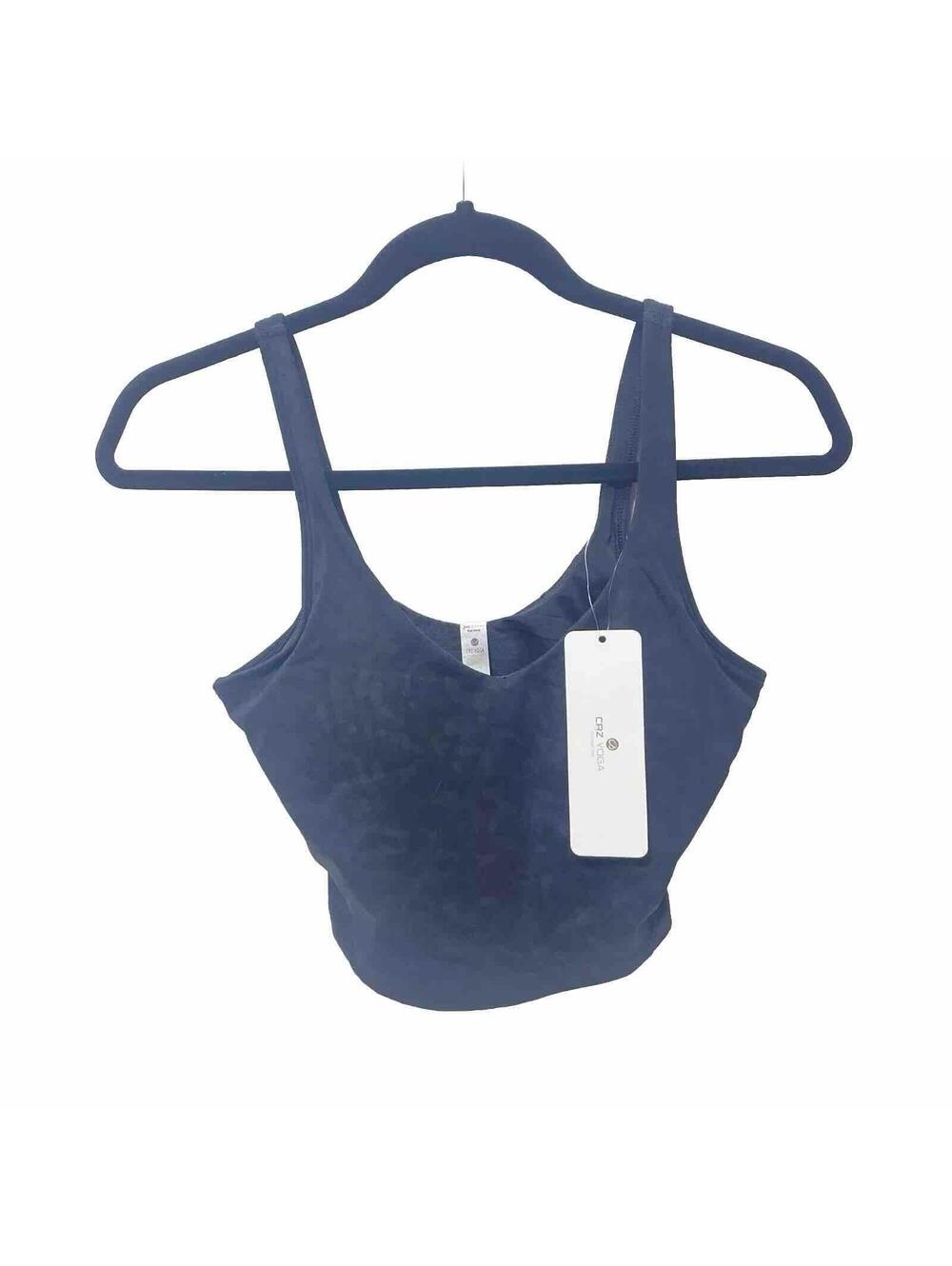 CRZ Black Yoga Crop Top W Built In Bra Size Small Black Army Style Pattern New